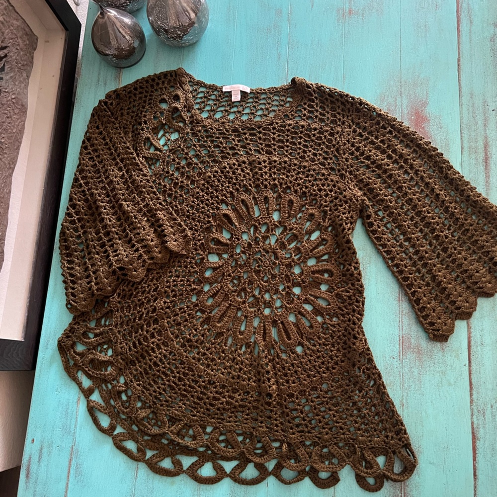 Green Westport Olive Crochet Knit Top